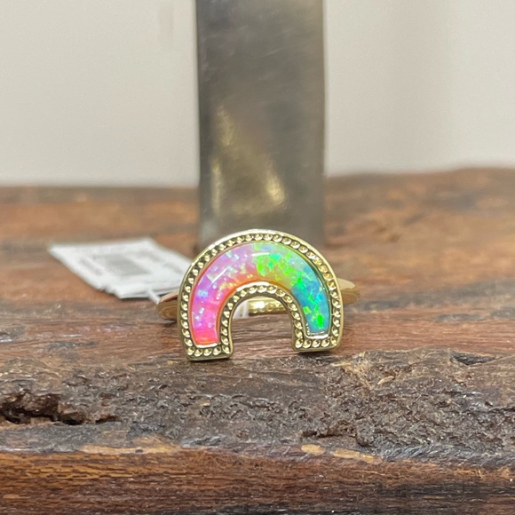 NWT Kendra Scott 14K Goldplated & Rainbow Opal Ring in Pastel Mix! - Picture 1 of 4